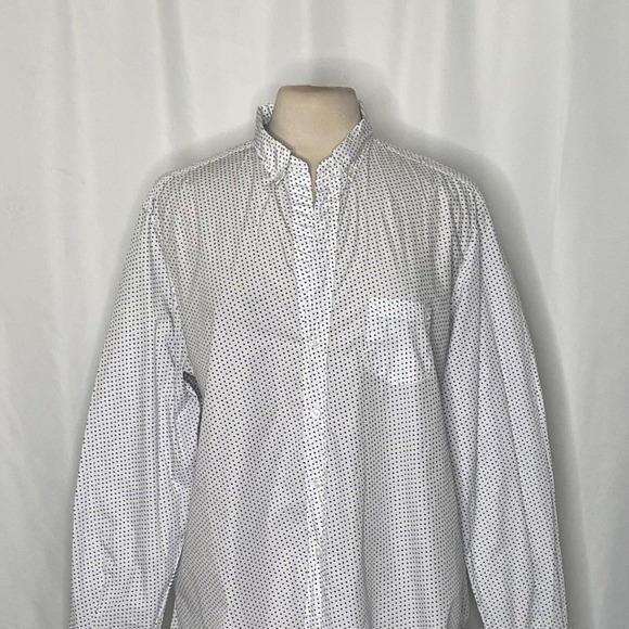 FRANK & EILEEN White Blue Heart Print Buttondown Shirt Top Academia Preppy Large